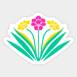 Art Deco geometric flowers in pink and yellow Sticker
